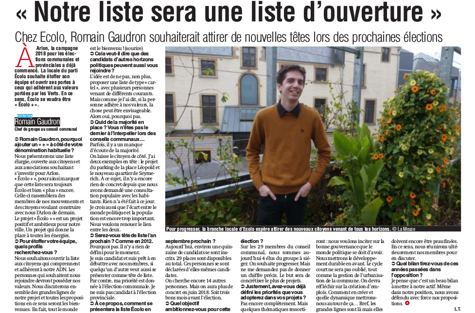 « Notre liste sera une liste d’ouverture » – La Meuse 12/07